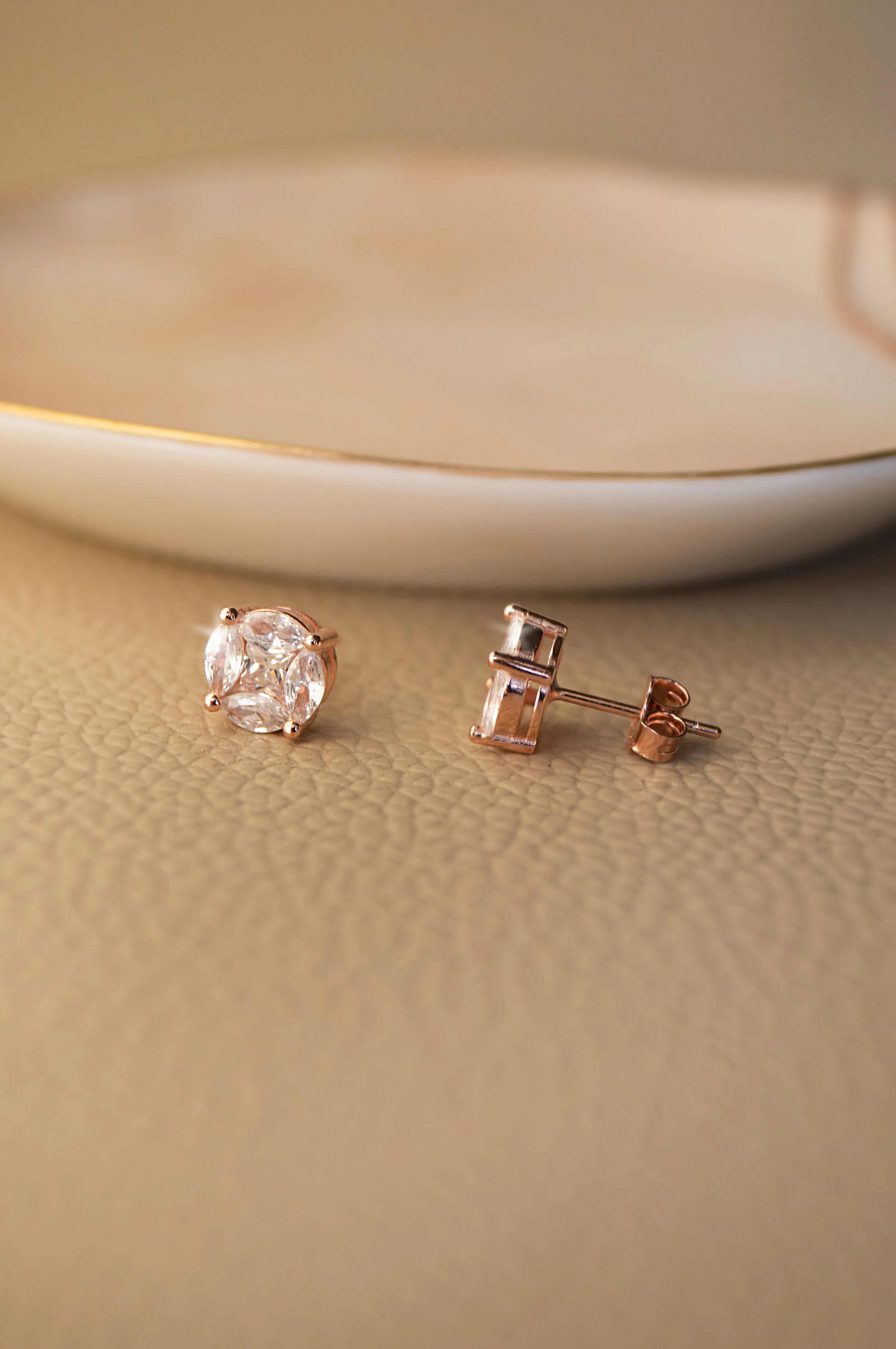 Invisibly Glam Solitaire Rose Gold Plated Sterling Silver Stud Earrings