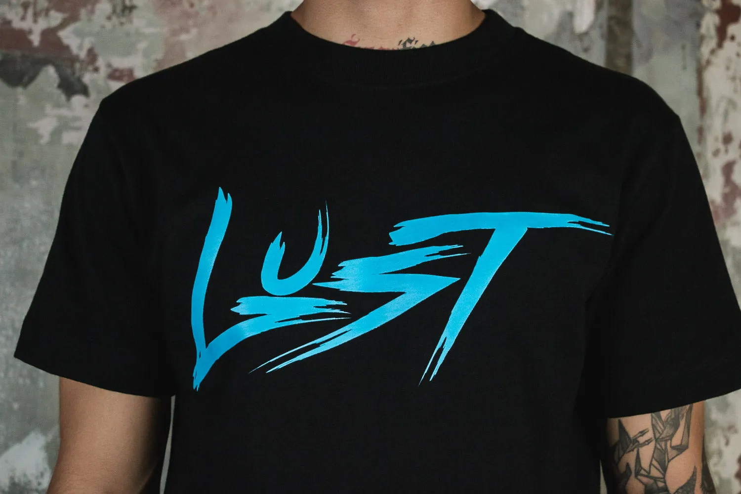 Lust Classic Logo "Neon Blue" Tee