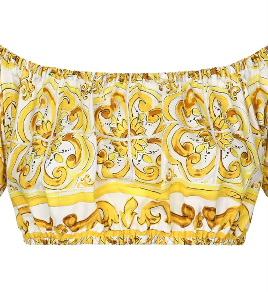 MAJOLICA-PRINT COTTON CROP TOP