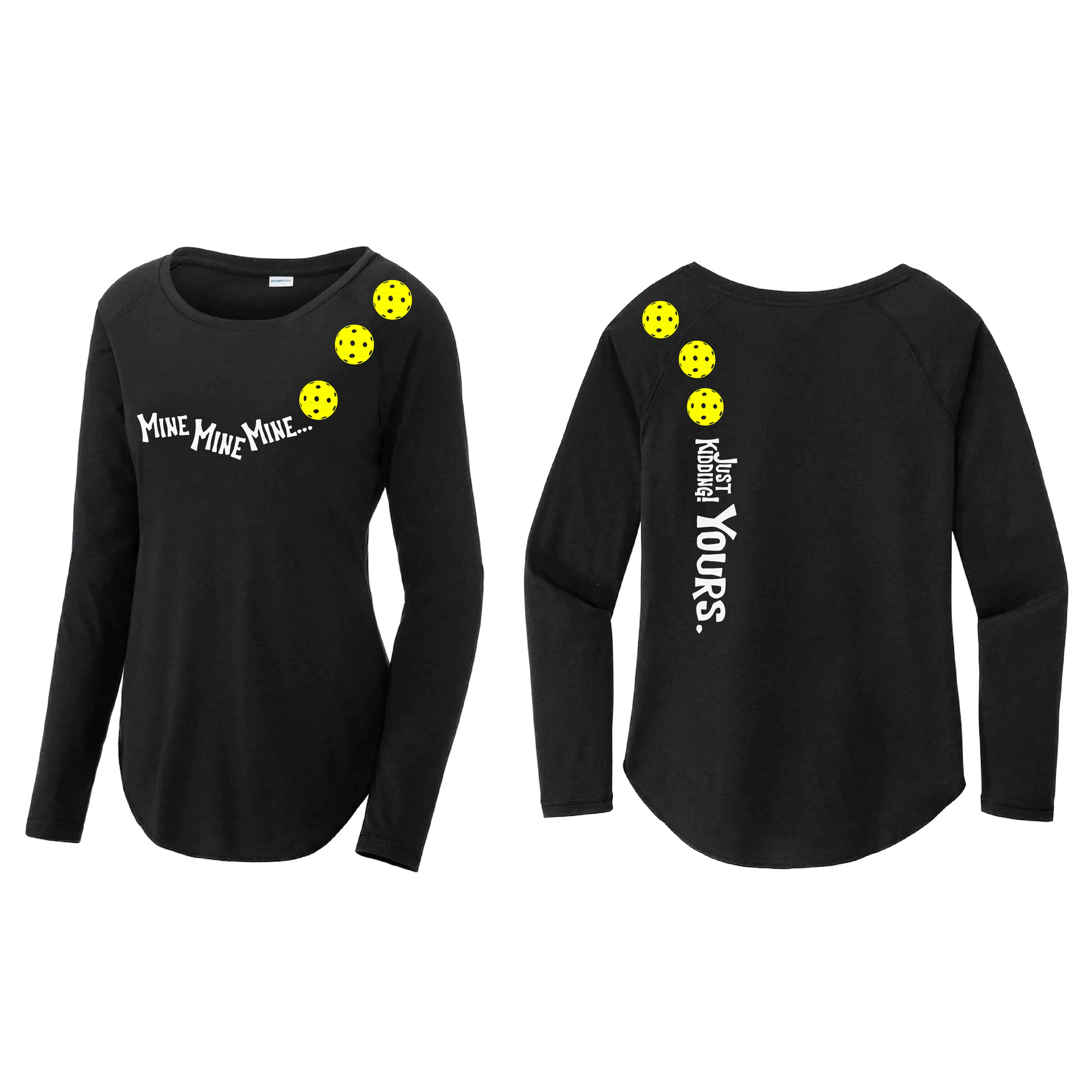 Mine JK Yours (Pickleball Colors Orange Yellow Red)| Women's Long Sleeve Scoop Neck Pickleball Shirts | 75/13/12 poly/cotton/rayon