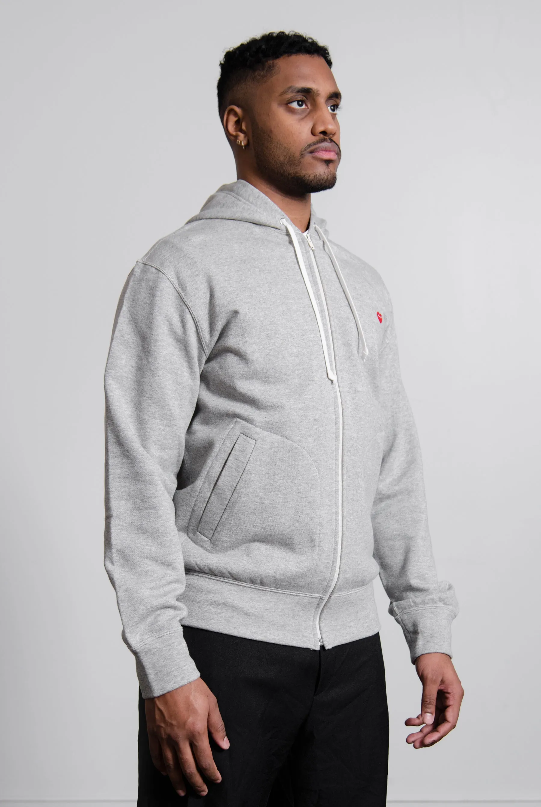 Mini Emblem Zip Hoodie Grey/Red T312