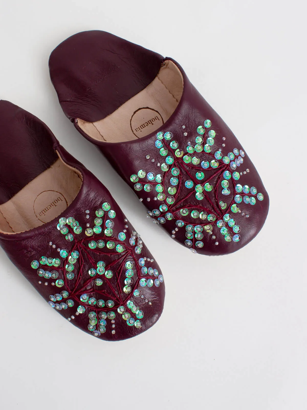 Moroccan Babouche Sequin Slippers, Pomegranate