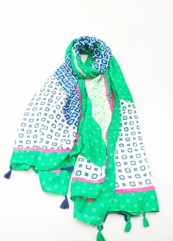 Multi print scarves with tassels