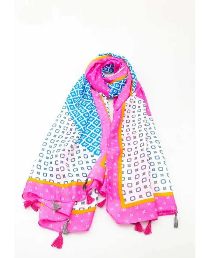 Multi print scarves with tassels