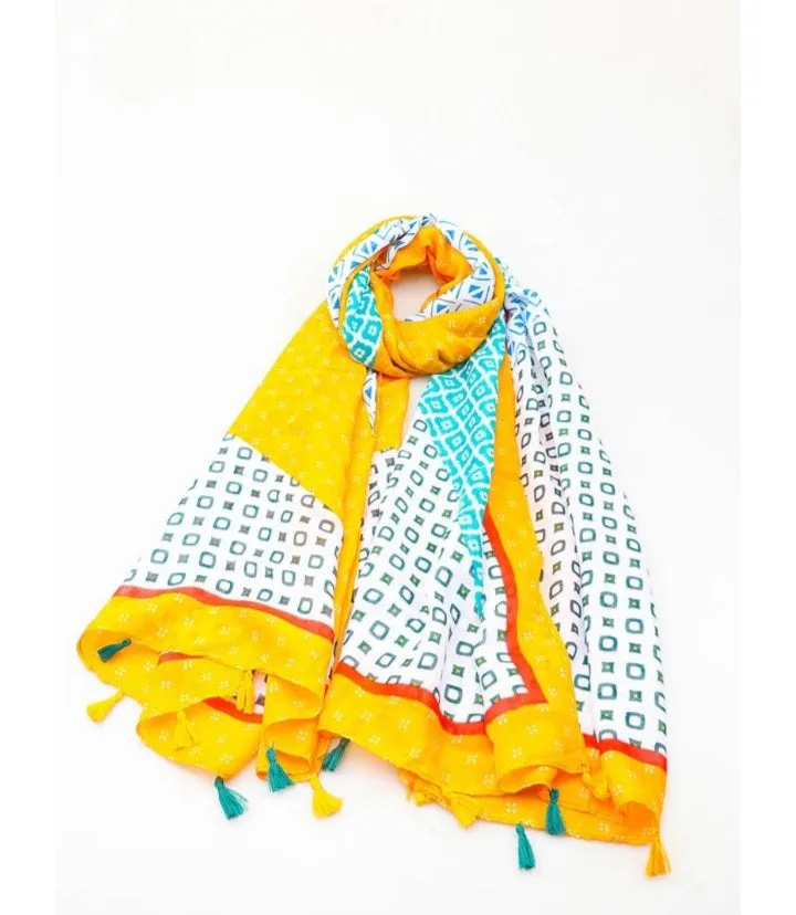 Multi print scarves with tassels