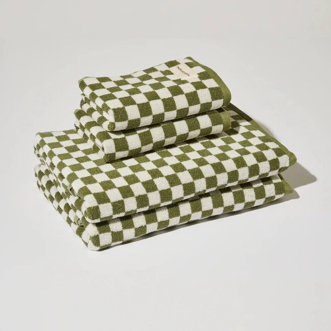 NUNU Bath   Hand Towel Set OLIVE CHECK