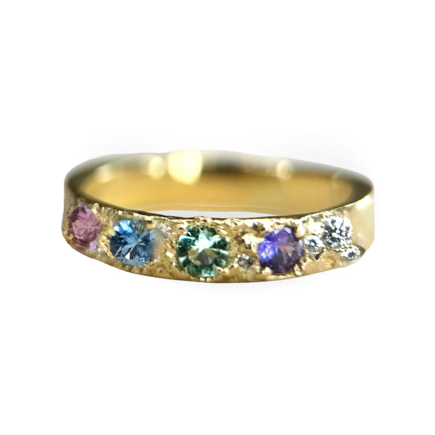 One-Of-A-Kind Pastel Ring Band 18 Ct gold Diamonds and Sapphires (Exclusive to Tomfoolery London)