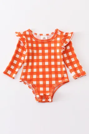 Orange plaid ruffle cotton baby onesie