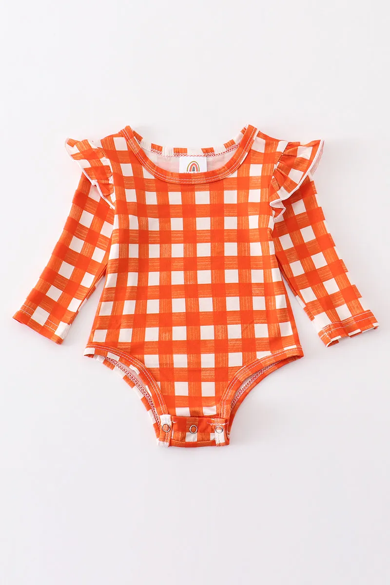 Orange plaid ruffle cotton baby onesie