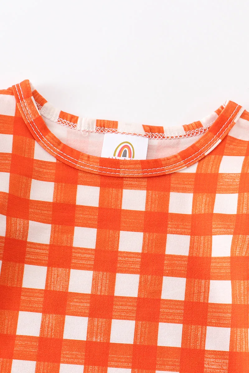 Orange plaid ruffle cotton baby onesie