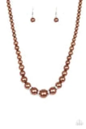 PAPARAZZI PARTY PEARLS BROWN NECKLACE & EARRING SET