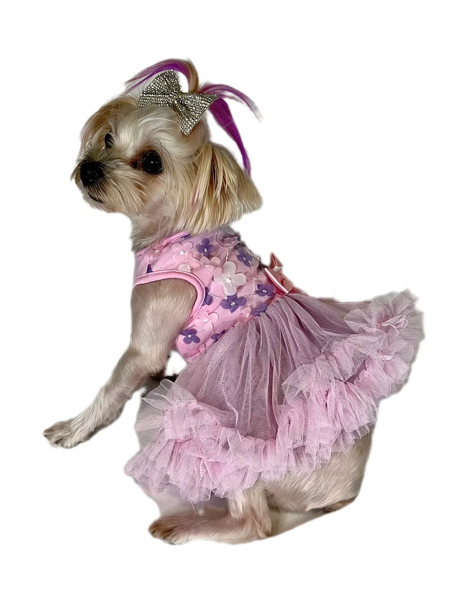 Pawpatu Pink and Purple Mini Flower Elegant Dress for Dogs