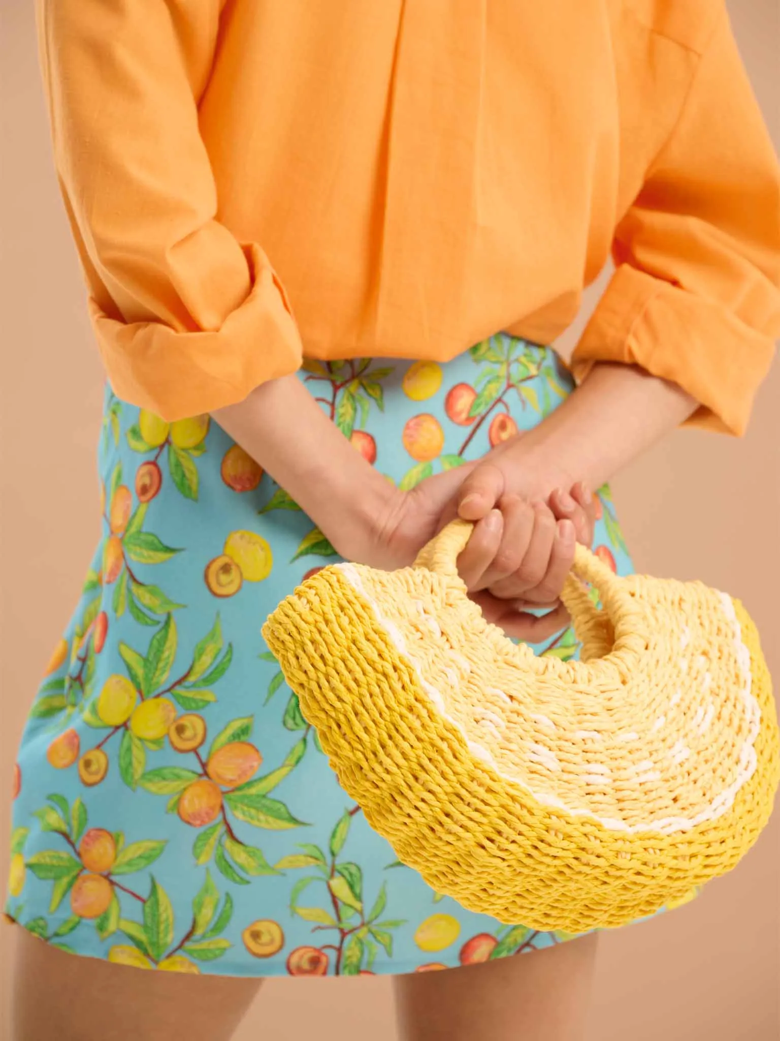 Percy Twill Frill Fruit Print Wrap Front Skirt