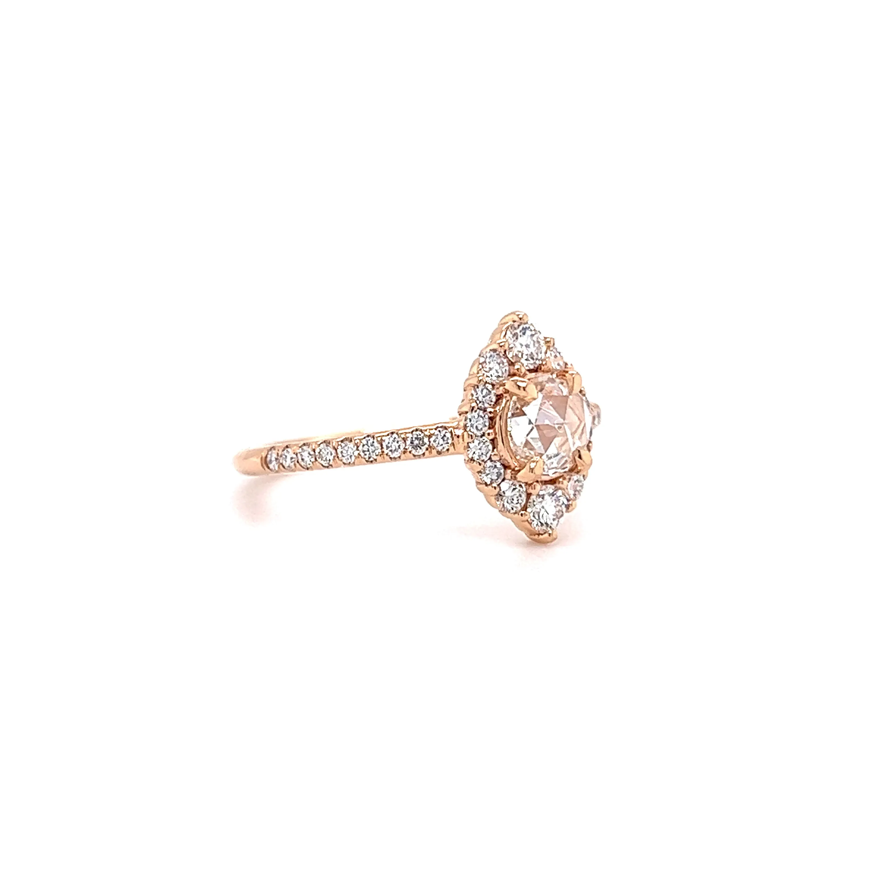 Pink Diamond Ring with Thirty-Two Side Diamonds in 18K Rose Gold