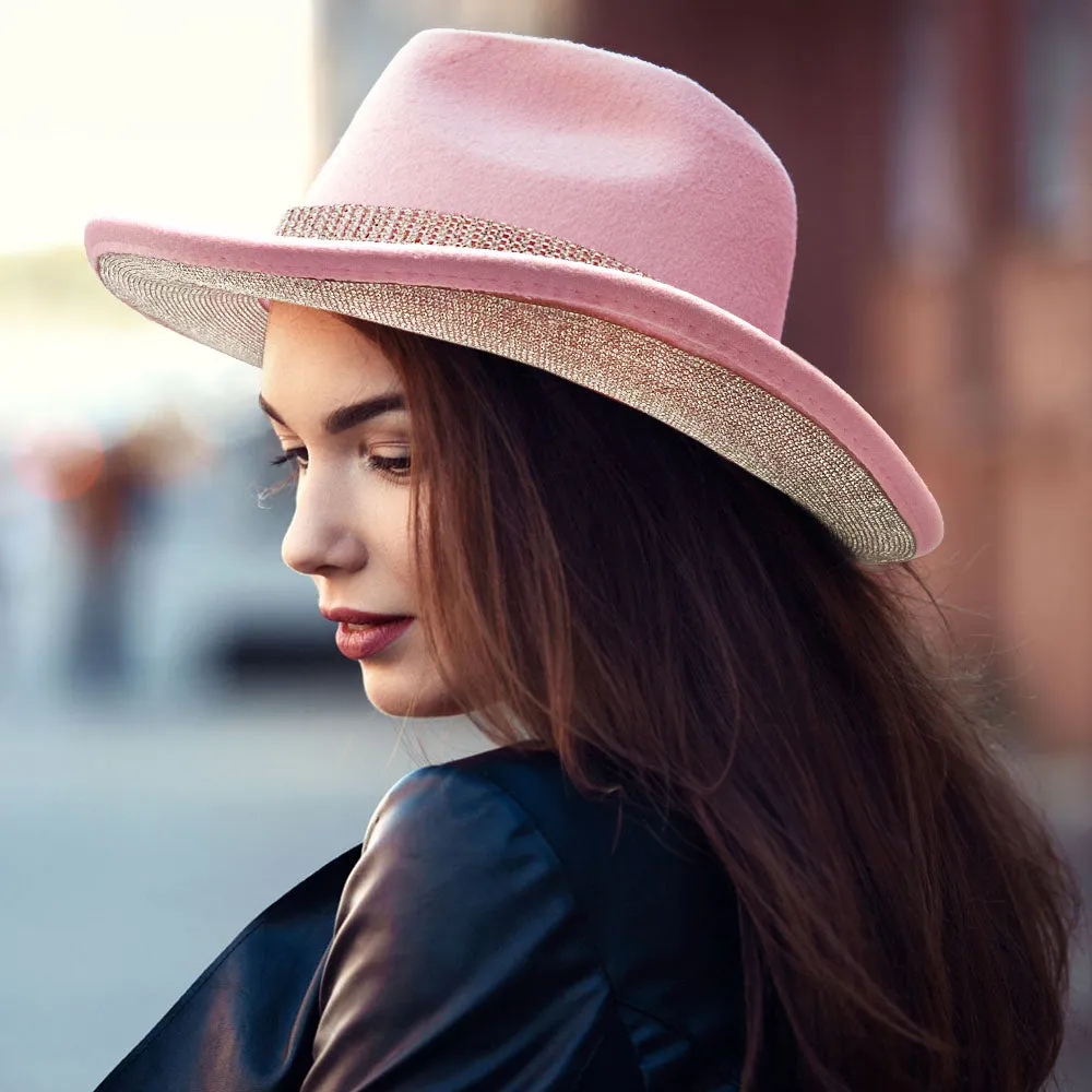 Pink Rhinestone Paved Band Accented Cowboy Western Hat