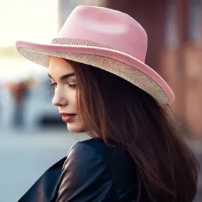 Pink Rhinestone Paved Band Accented Cowboy Western Hat