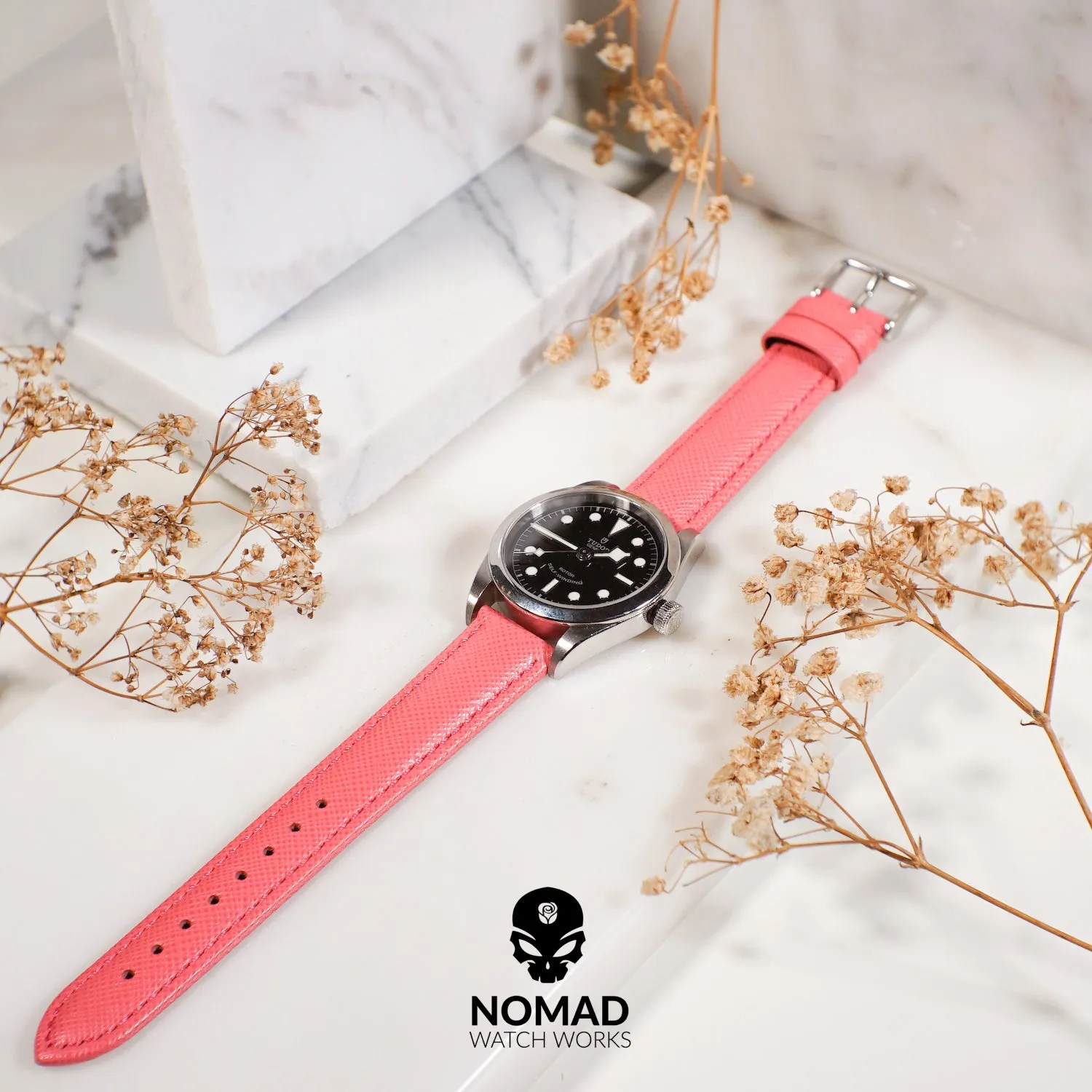 Premium Saffiano Leather Strap in Pink