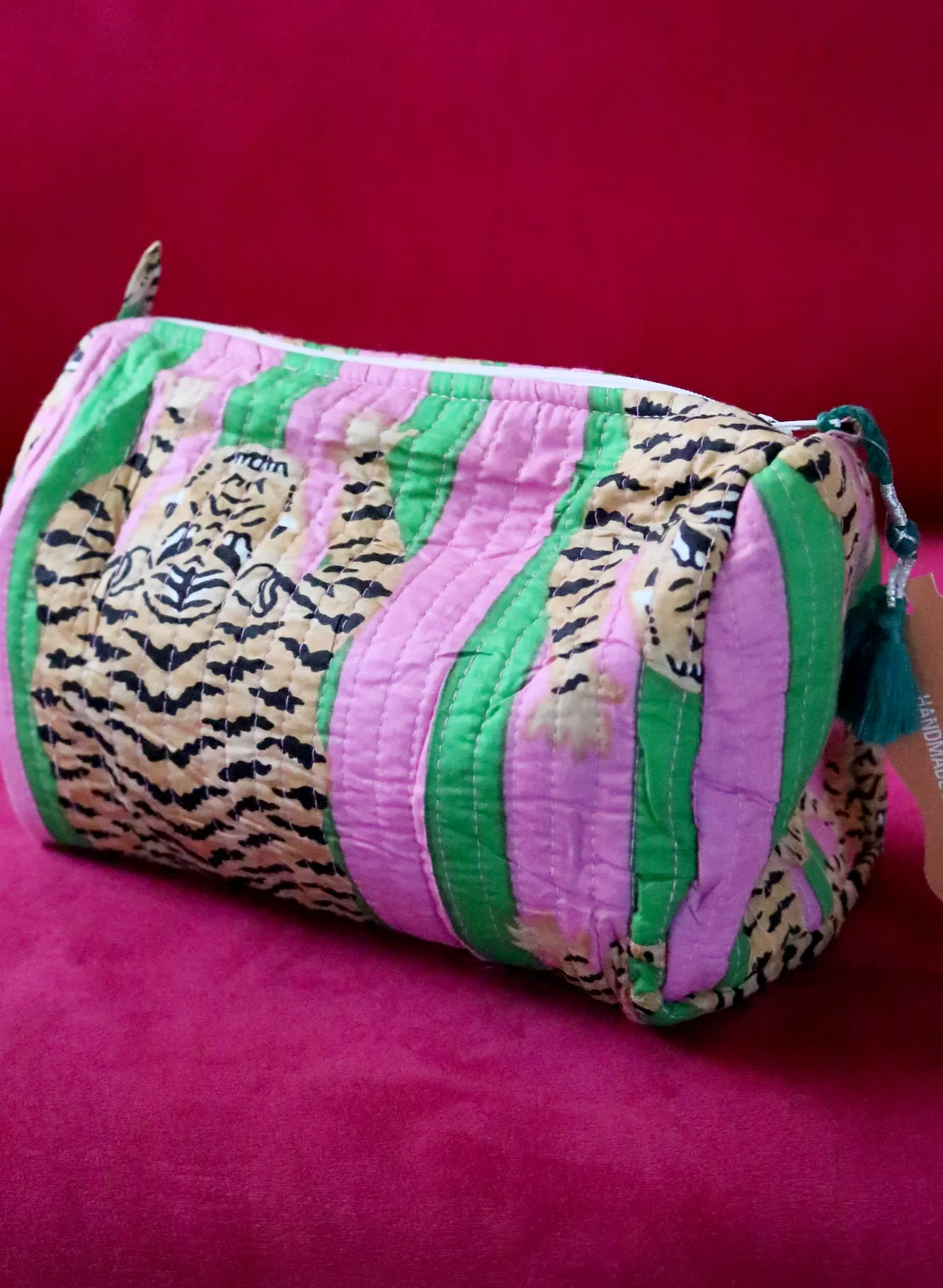 Quilted Cosmetic Bag | Pink Green Tiger