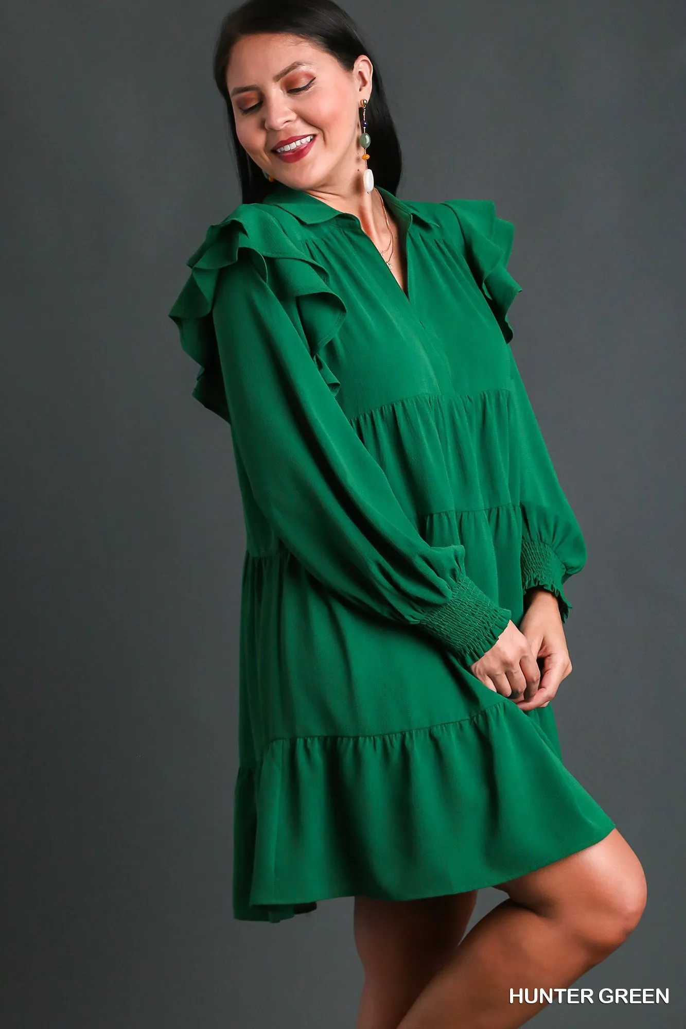 Rise Above It Long Sleeve Midi Dress - Hunter Green