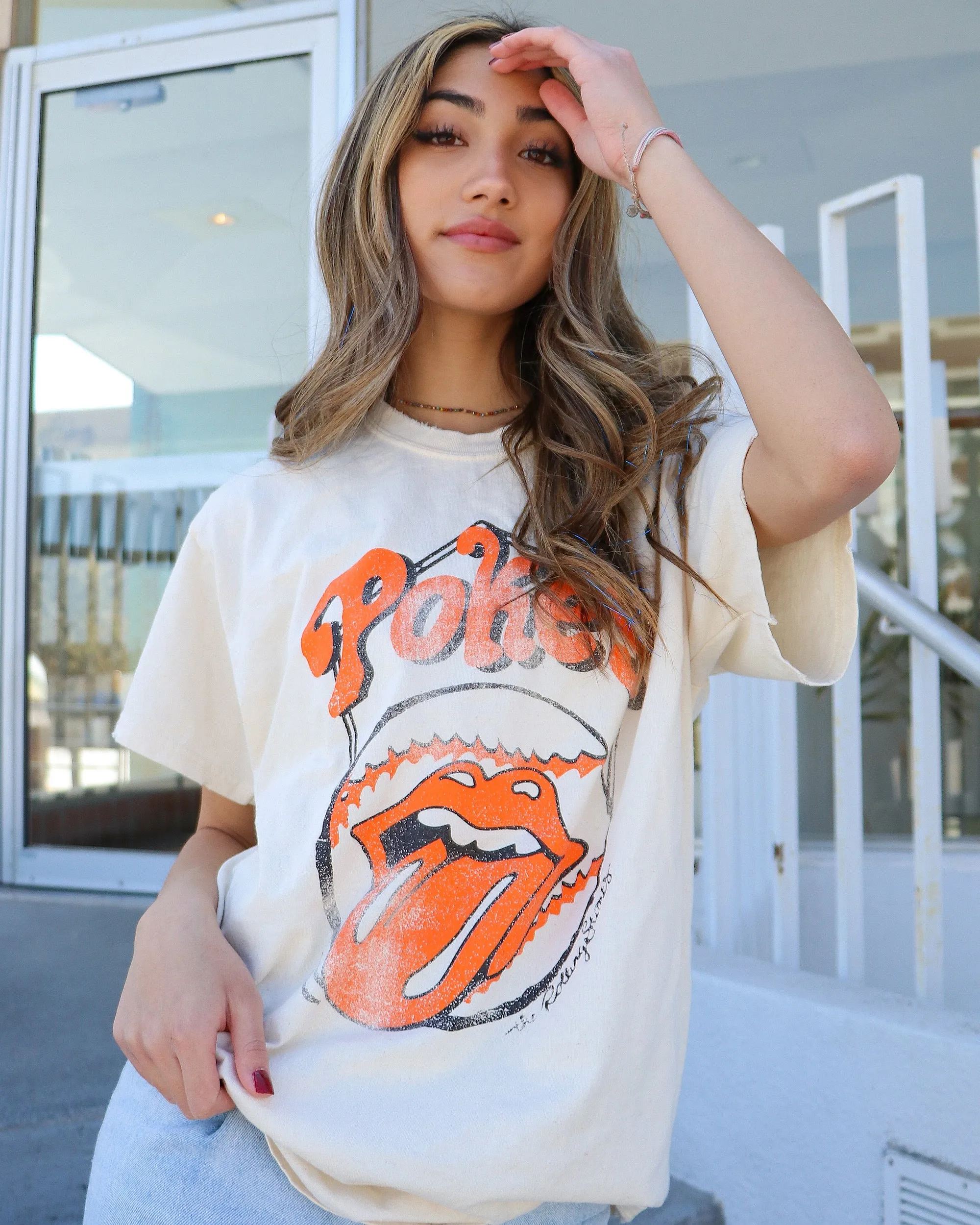 Rolling Stones OSU Cowboys Home Plate Off White Thrifted Tee