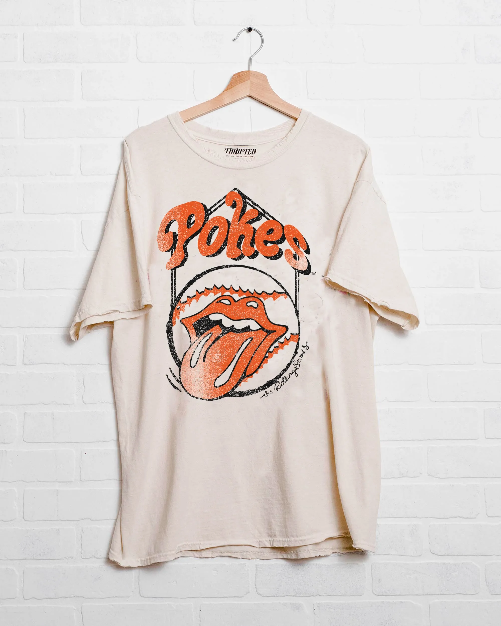 Rolling Stones OSU Cowboys Home Plate Off White Thrifted Tee