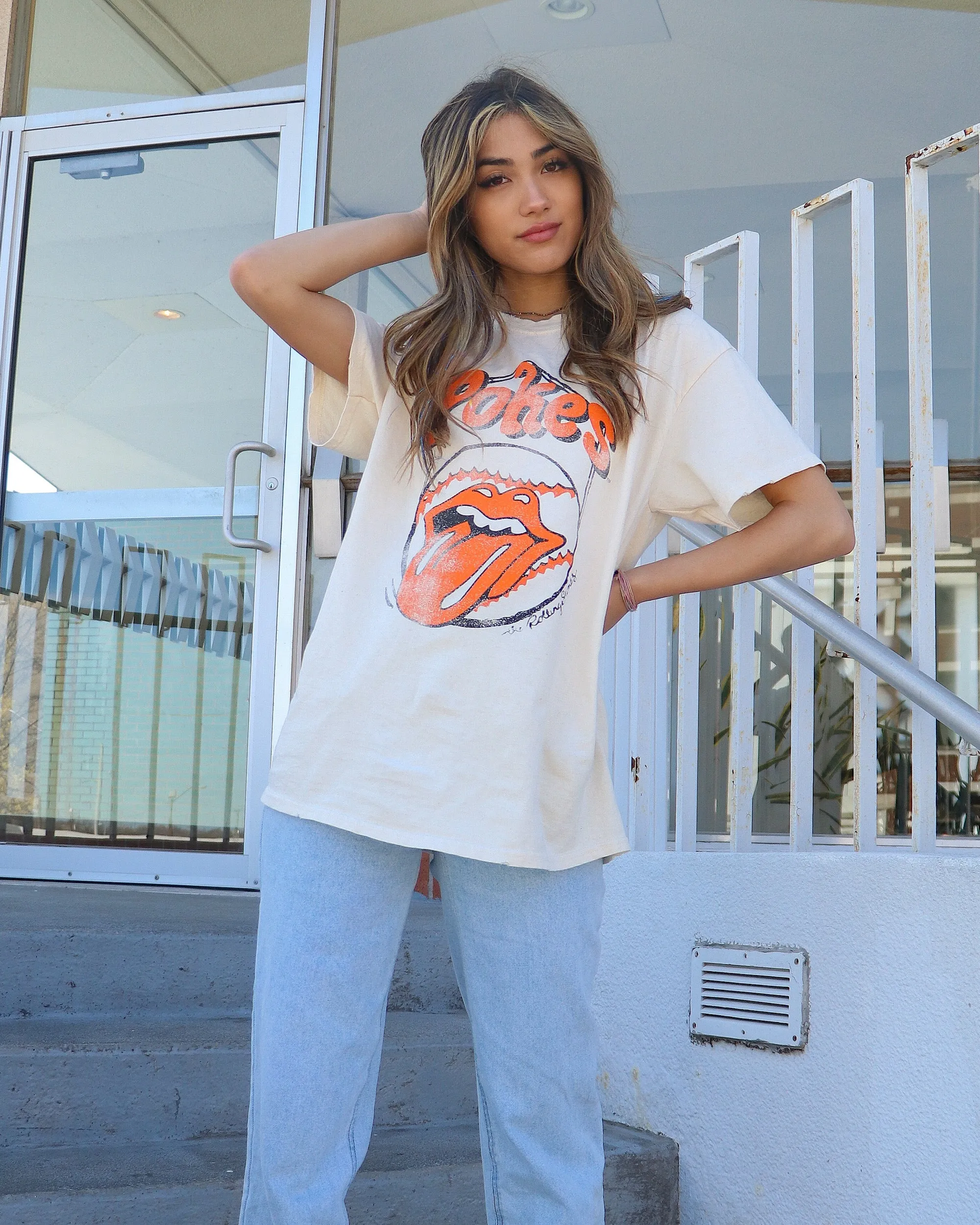 Rolling Stones OSU Cowboys Home Plate Off White Thrifted Tee