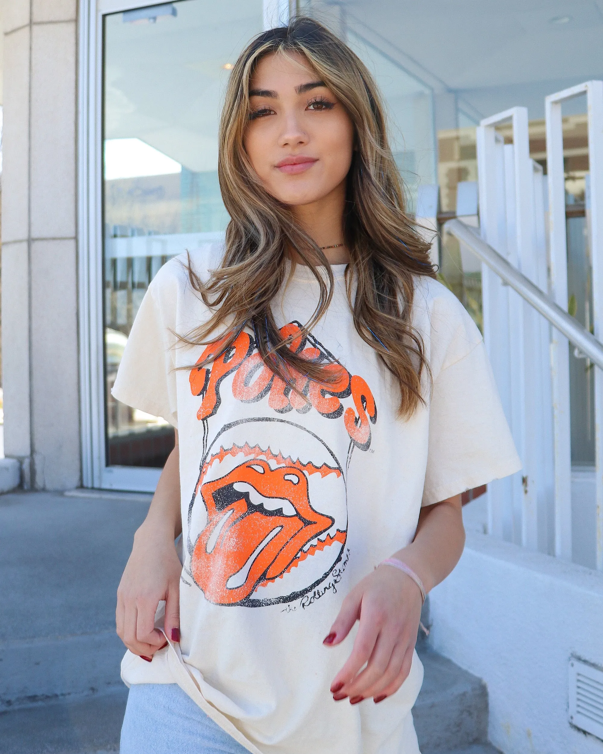 Rolling Stones OSU Cowboys Home Plate Off White Thrifted Tee