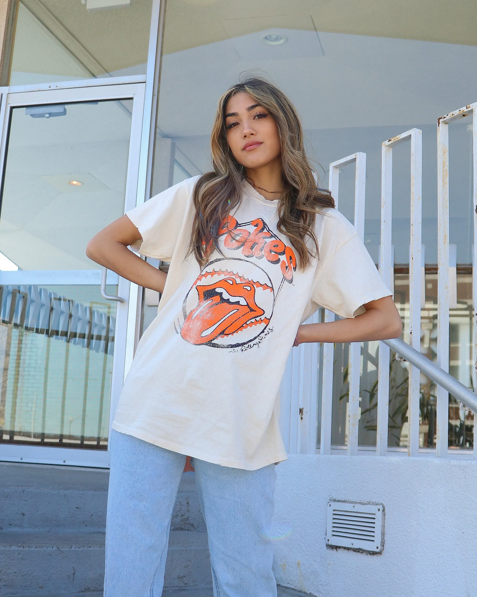 Rolling Stones OSU Cowboys Home Plate Off White Thrifted Tee