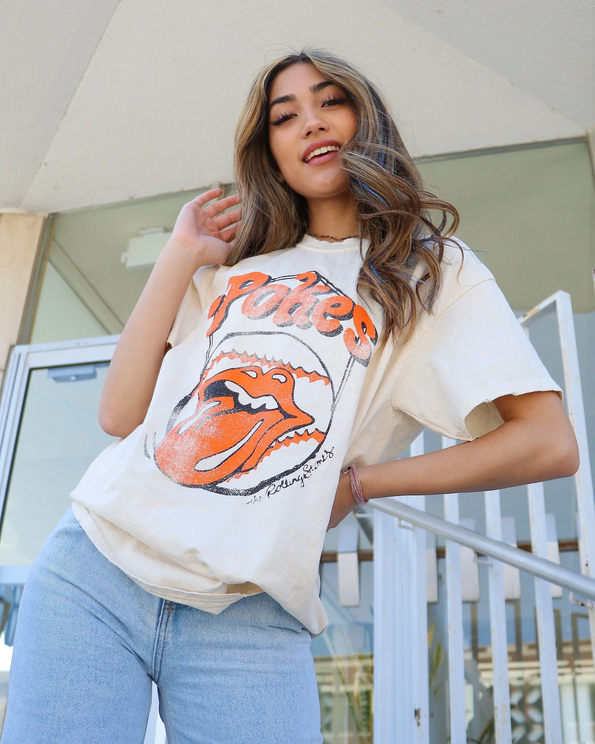 Rolling Stones OSU Cowboys Home Plate Off White Thrifted Tee