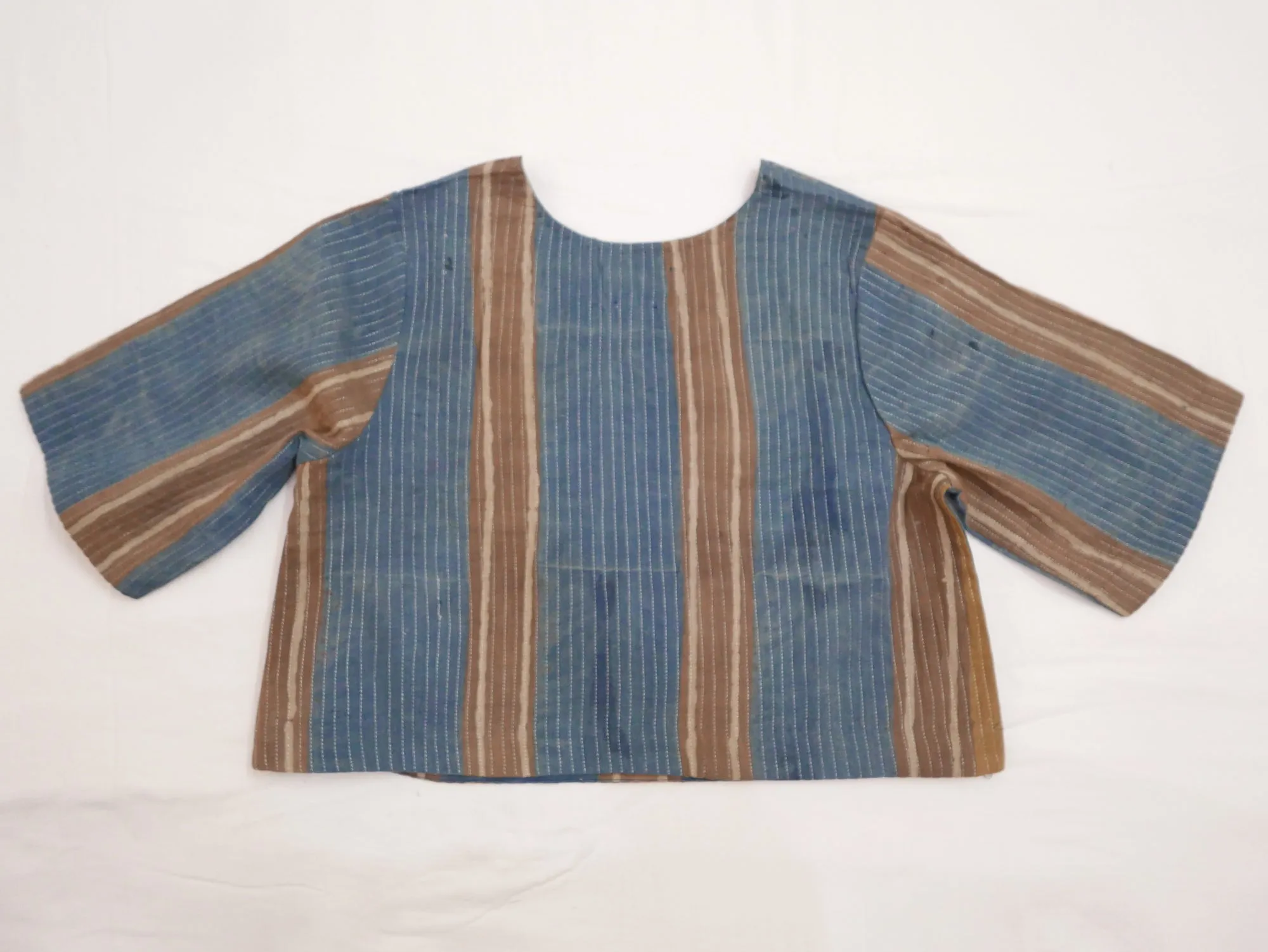 Round Neck Zari Quilted Blouse (Indigo Stripes)