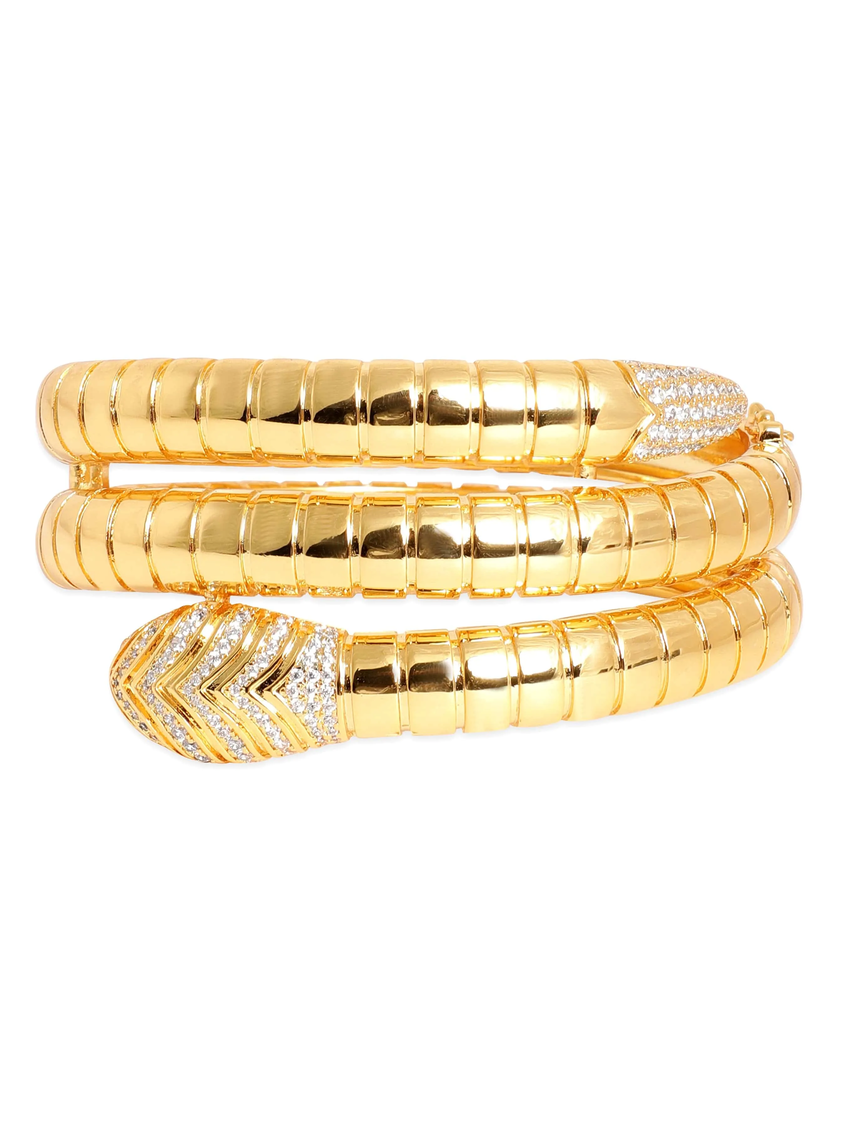 Rubans Voguish 22K Gold plated Zirconia studded Snake chain patterned expandable triple layer bracelet