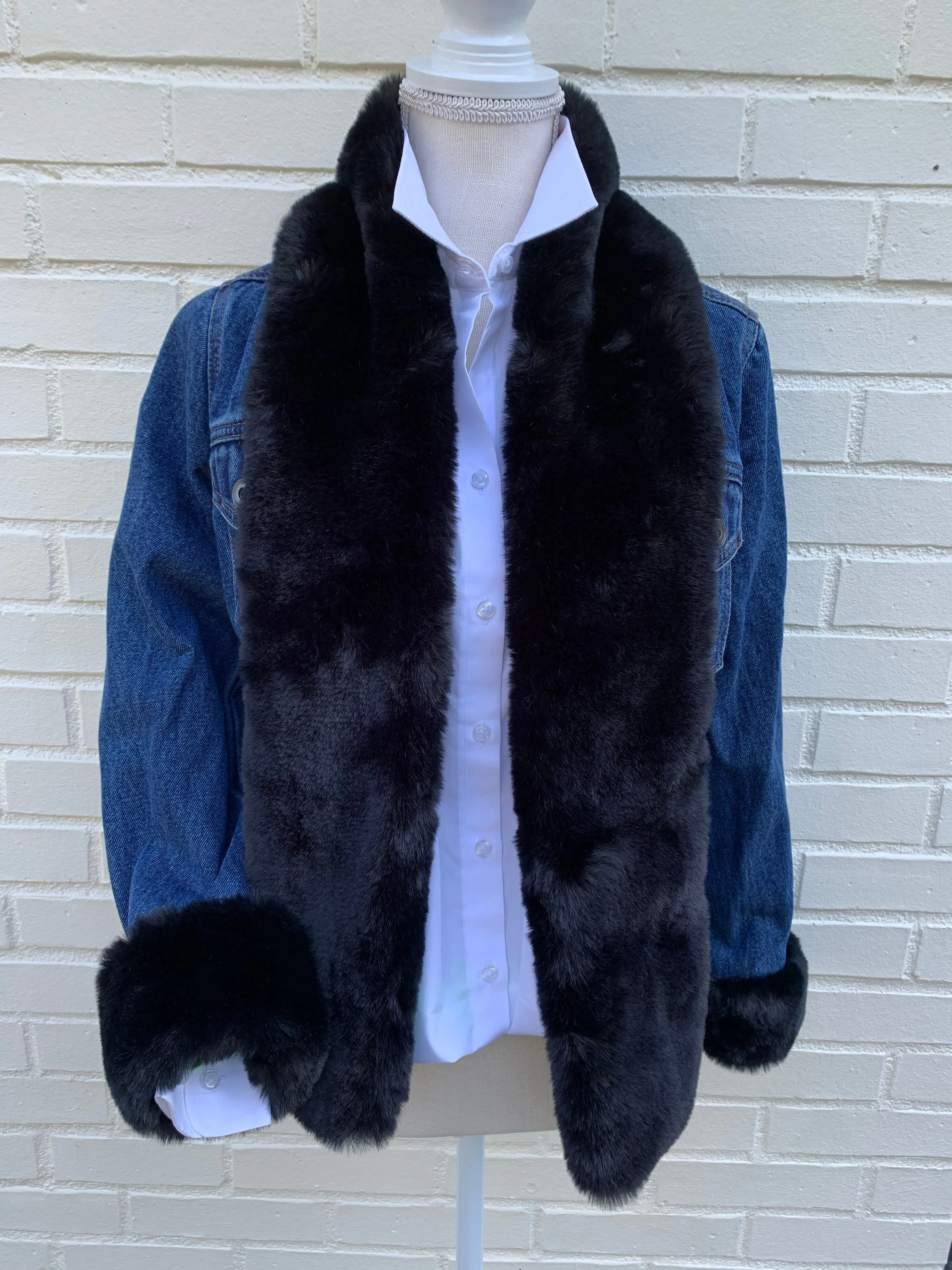 SALE - S ONLY - Belle Black Mink Faux Fur Denim Jacket *FINAL SALE*