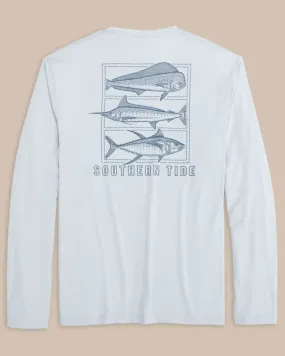 Southern Tide Dotted Sportfish Stack Long Sleeve Performance T-Shirt - Platinum Grey