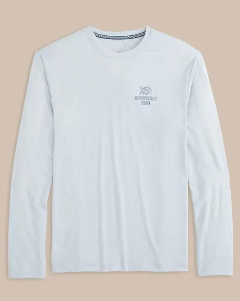 Southern Tide Dotted Sportfish Stack Long Sleeve Performance T-Shirt - Platinum Grey