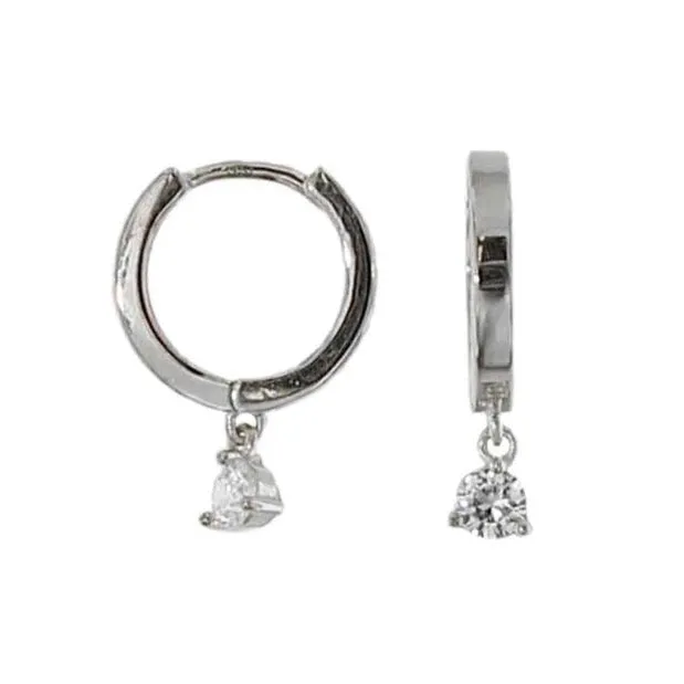 Sparkle Drop Charm Huggies - Silver