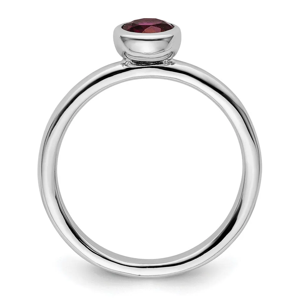 Stackable Expressions Low 5mm Round Rhodolite Garnet Ring in Sterling Silver