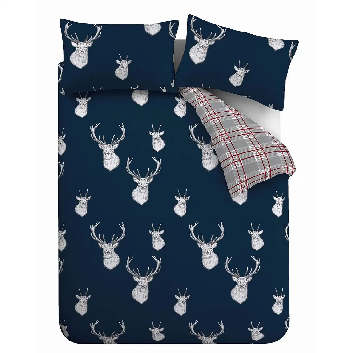 Stag Check Duvet Cover Set With Pillowcases - Navy