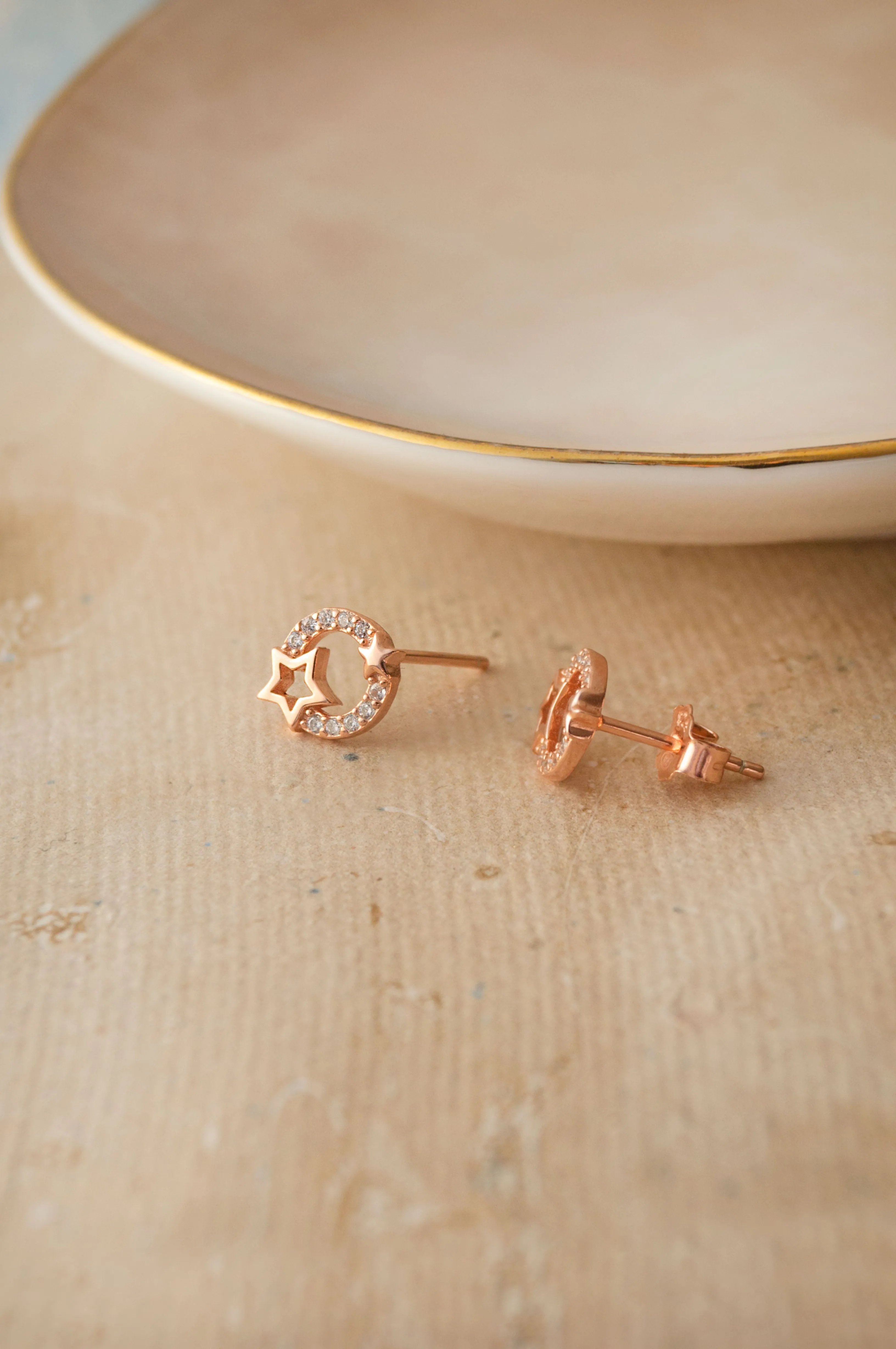 Star Orbit Rose Gold Plated Sterling SIlver Earrings