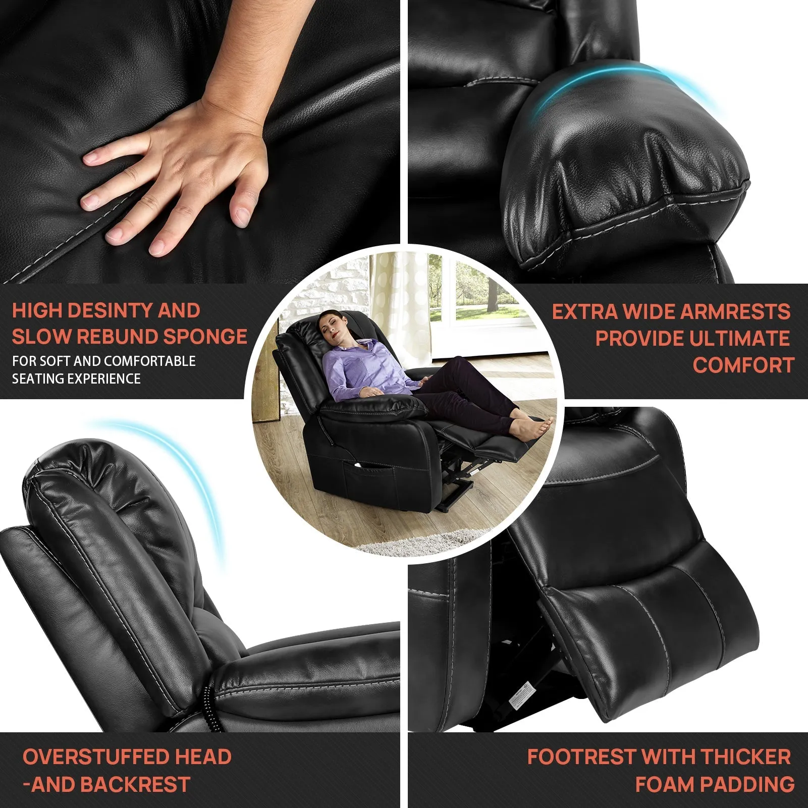 TACKspace Power Lift Recliner Chair with Silent Motor & USB Charging Port