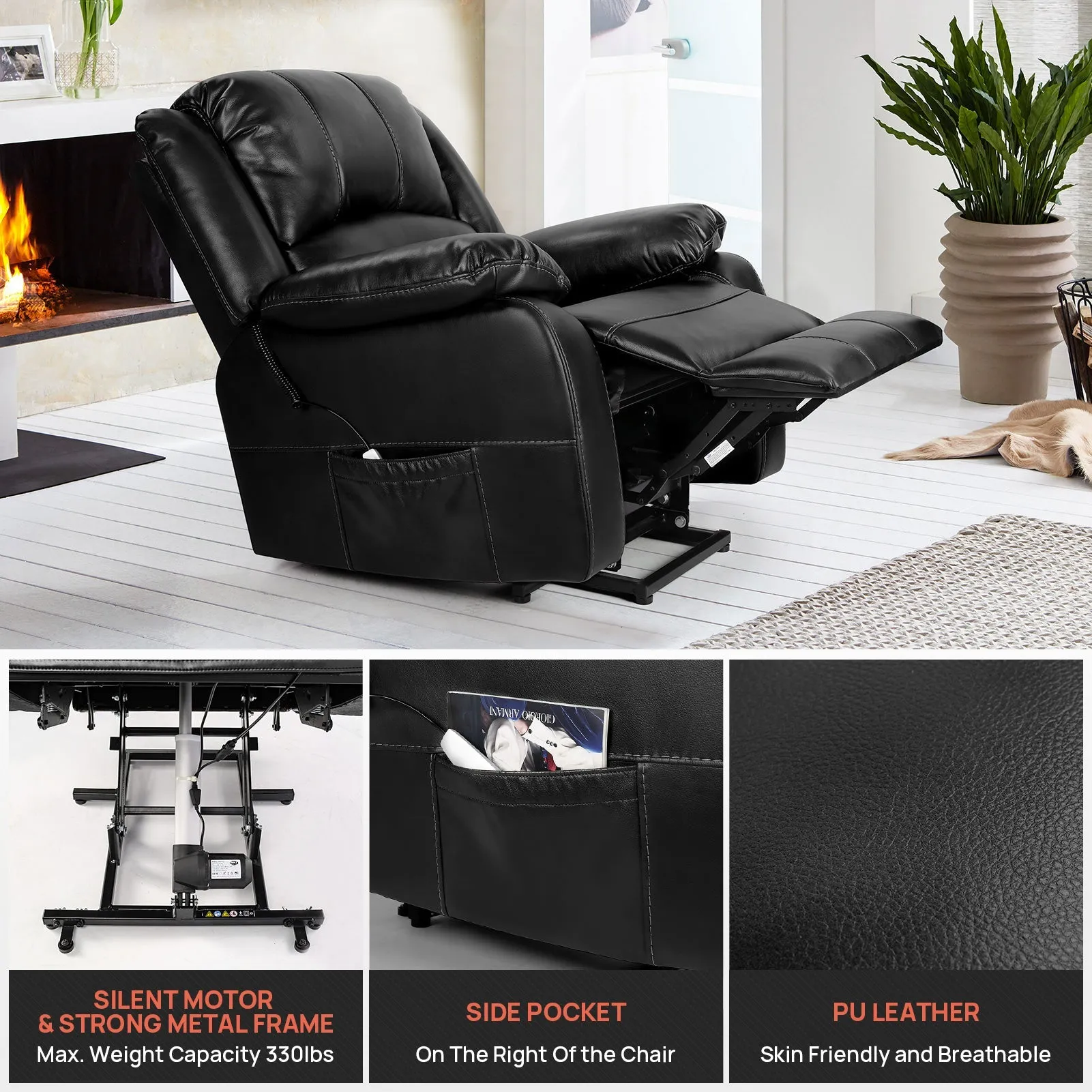 TACKspace Power Lift Recliner Chair with Silent Motor & USB Charging Port