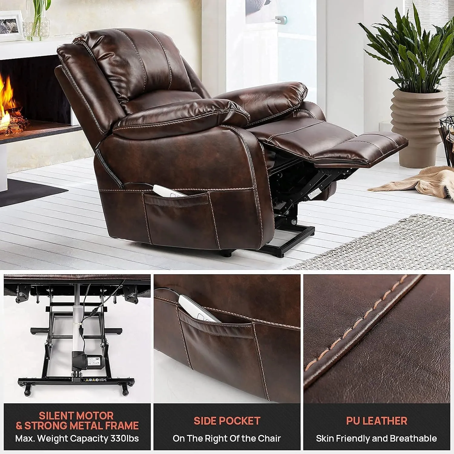 TACKspace Power Lift Recliner Chair with Silent Motor & USB Charging Port