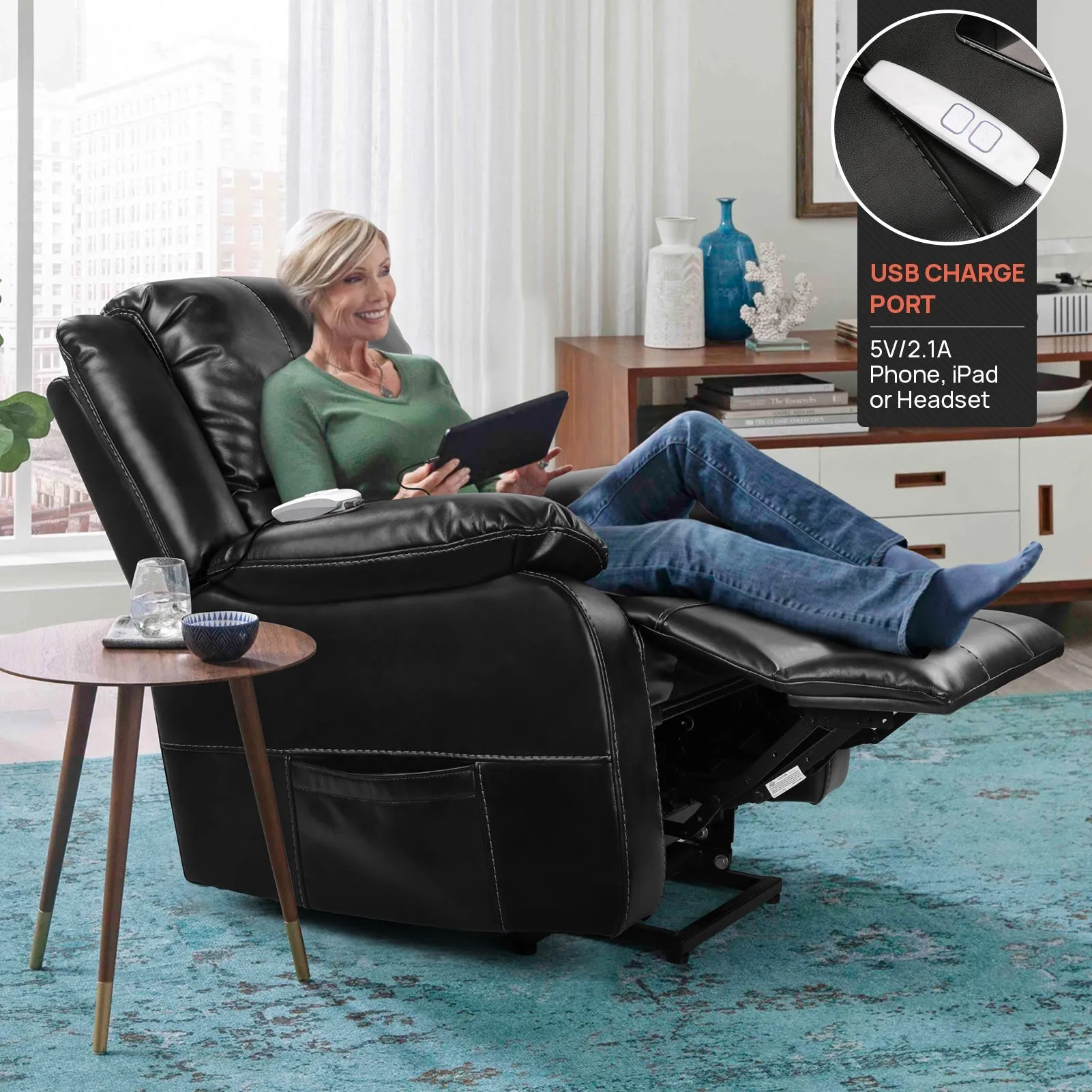 TACKspace Power Lift Recliner Chair with Silent Motor & USB Charging Port