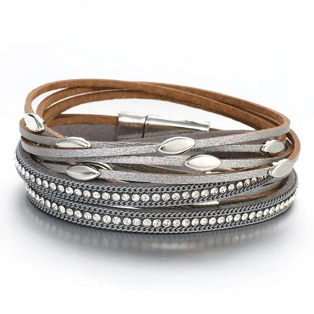 'Tahnee' Charms & Crystals Wrap Bracelet - silver