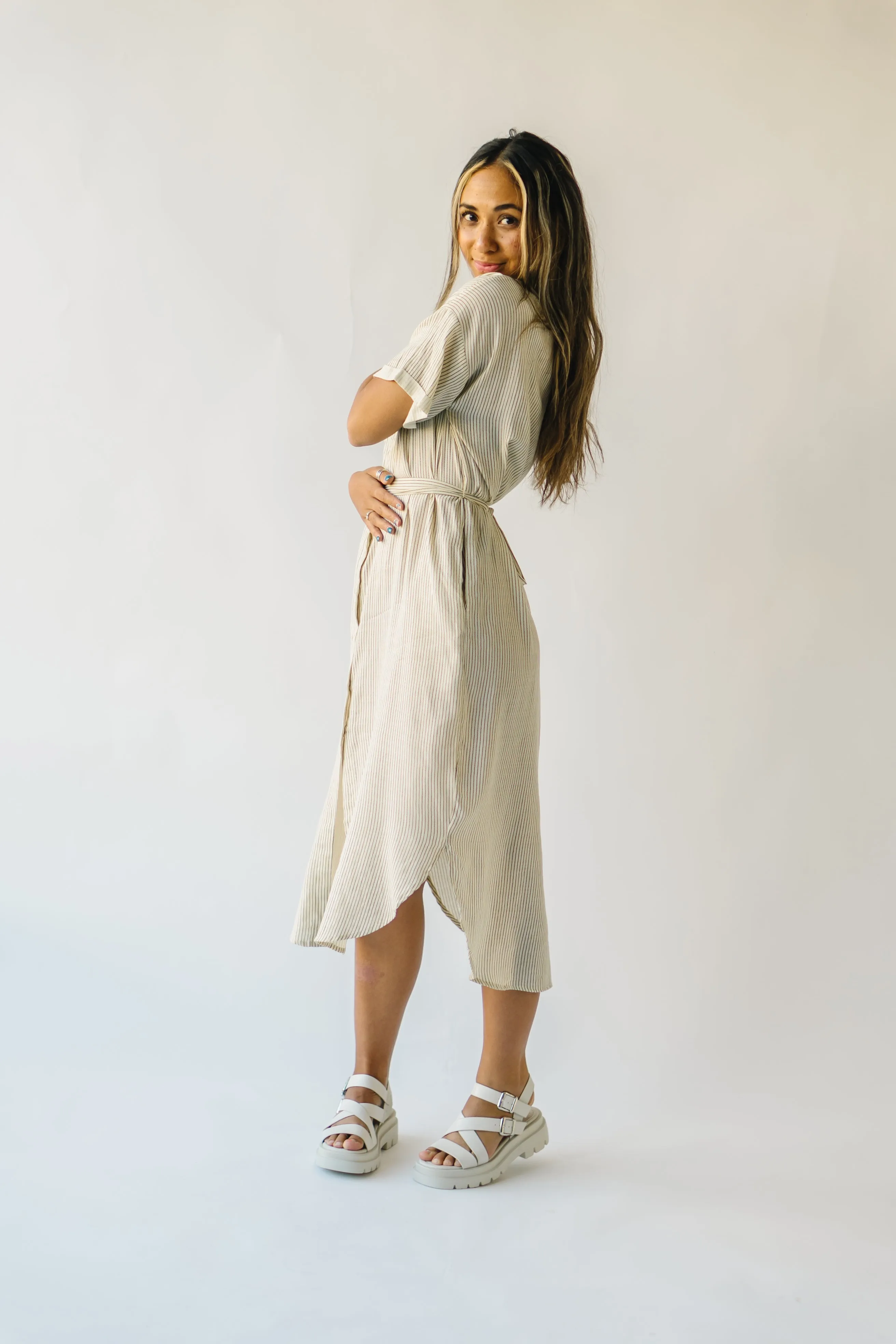 The Harburn Striped Button-Down Dress in Ivory   Black