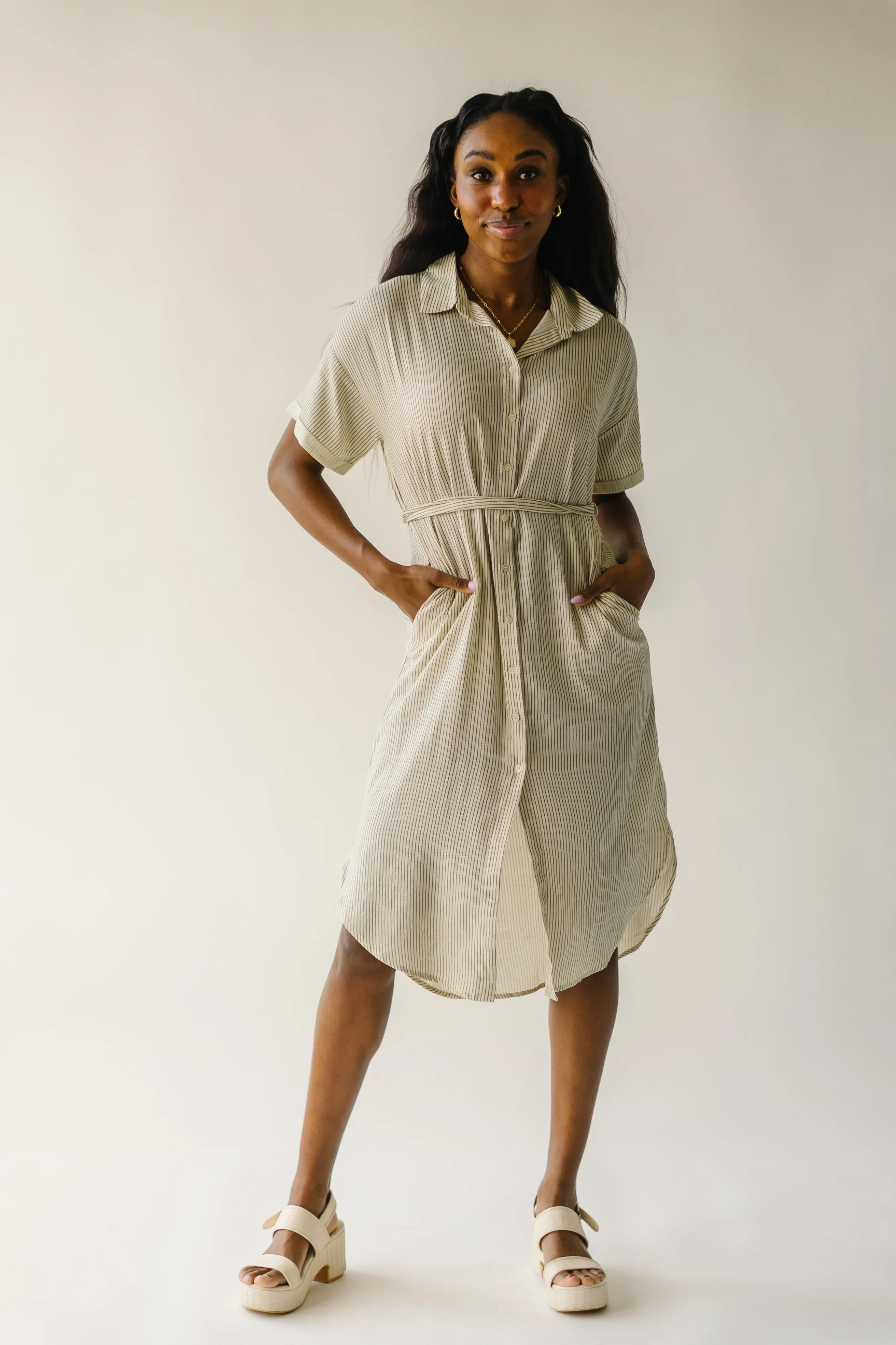 The Harburn Striped Button-Down Dress in Ivory   Black