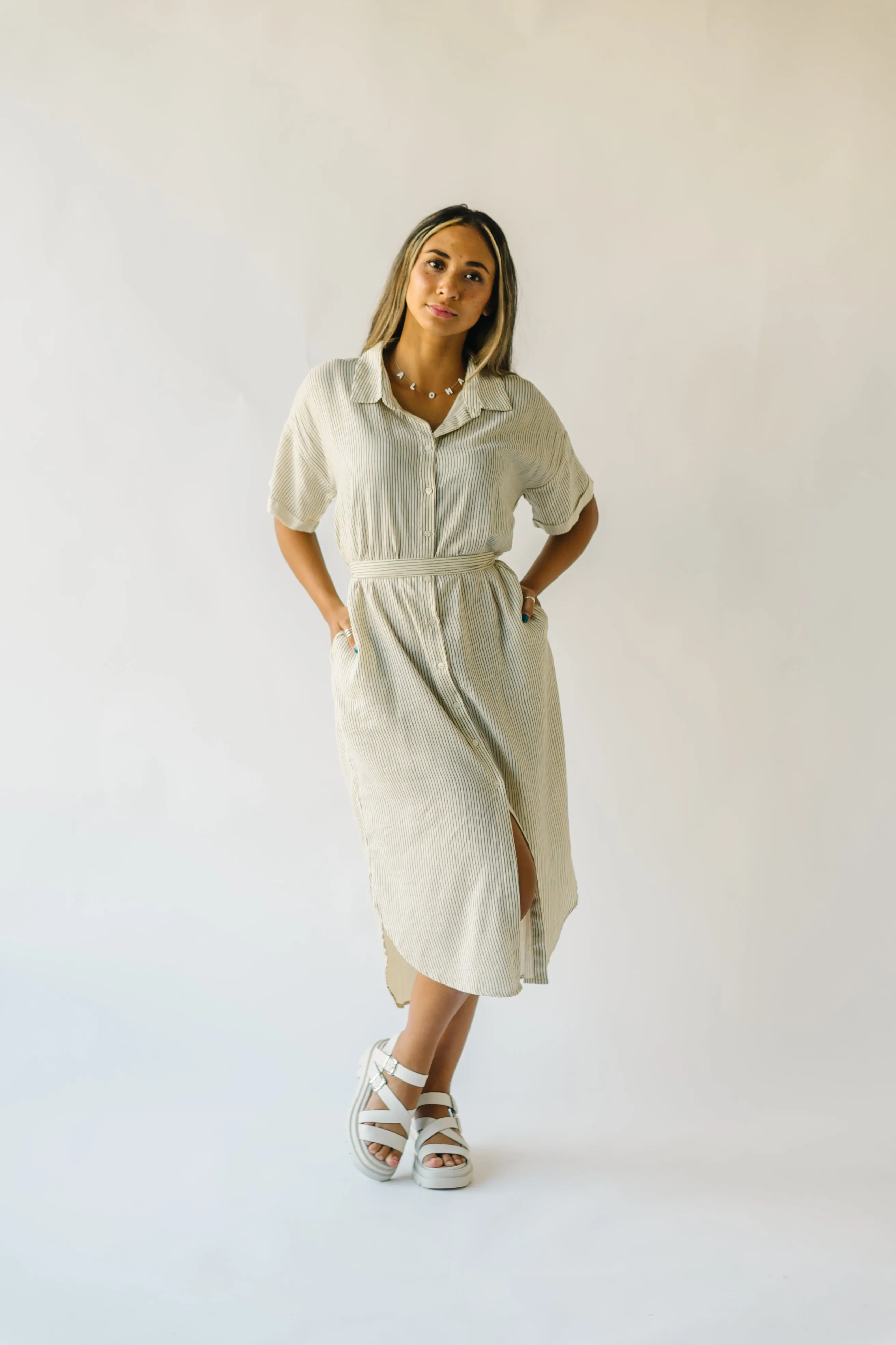 The Harburn Striped Button-Down Dress in Ivory   Black