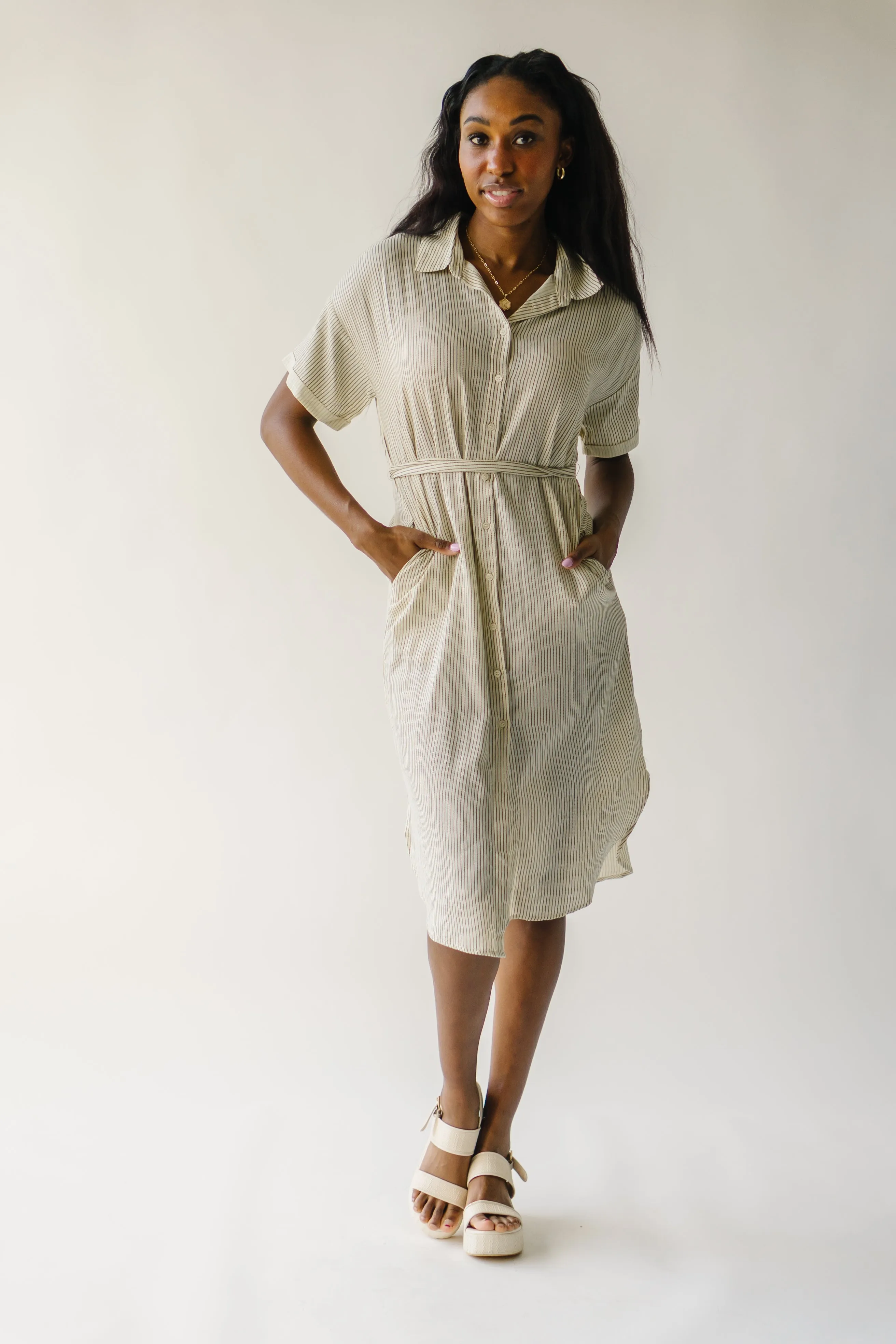 The Harburn Striped Button-Down Dress in Ivory   Black