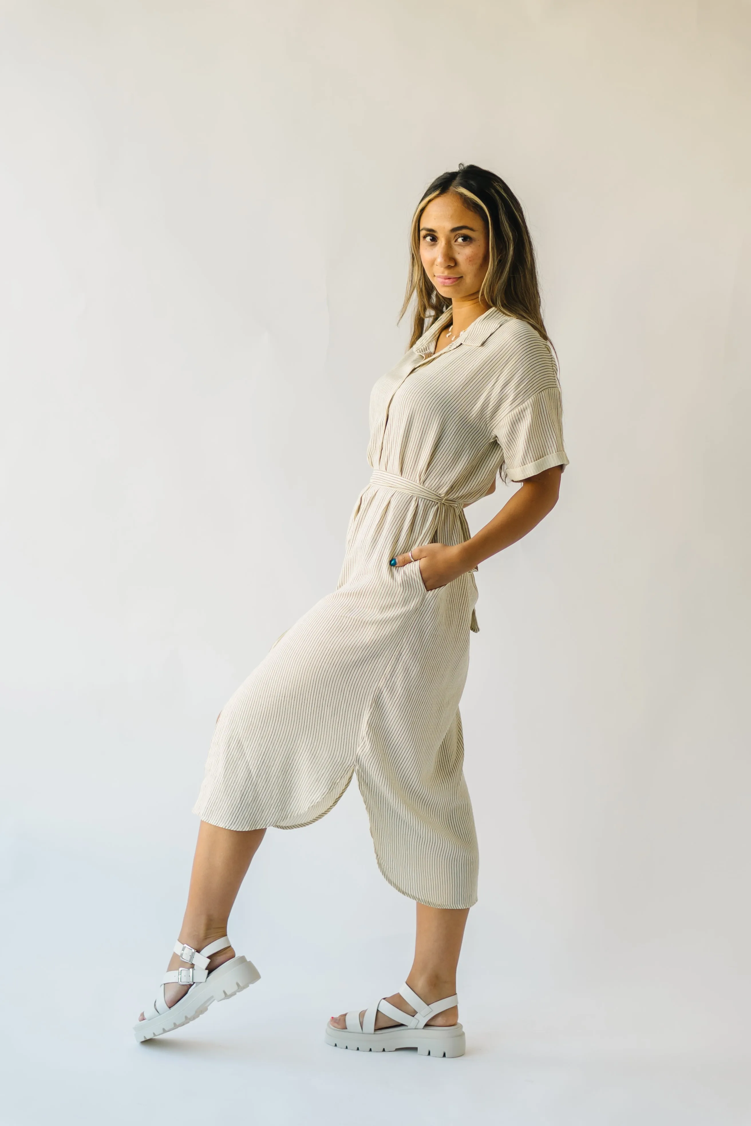 The Harburn Striped Button-Down Dress in Ivory   Black