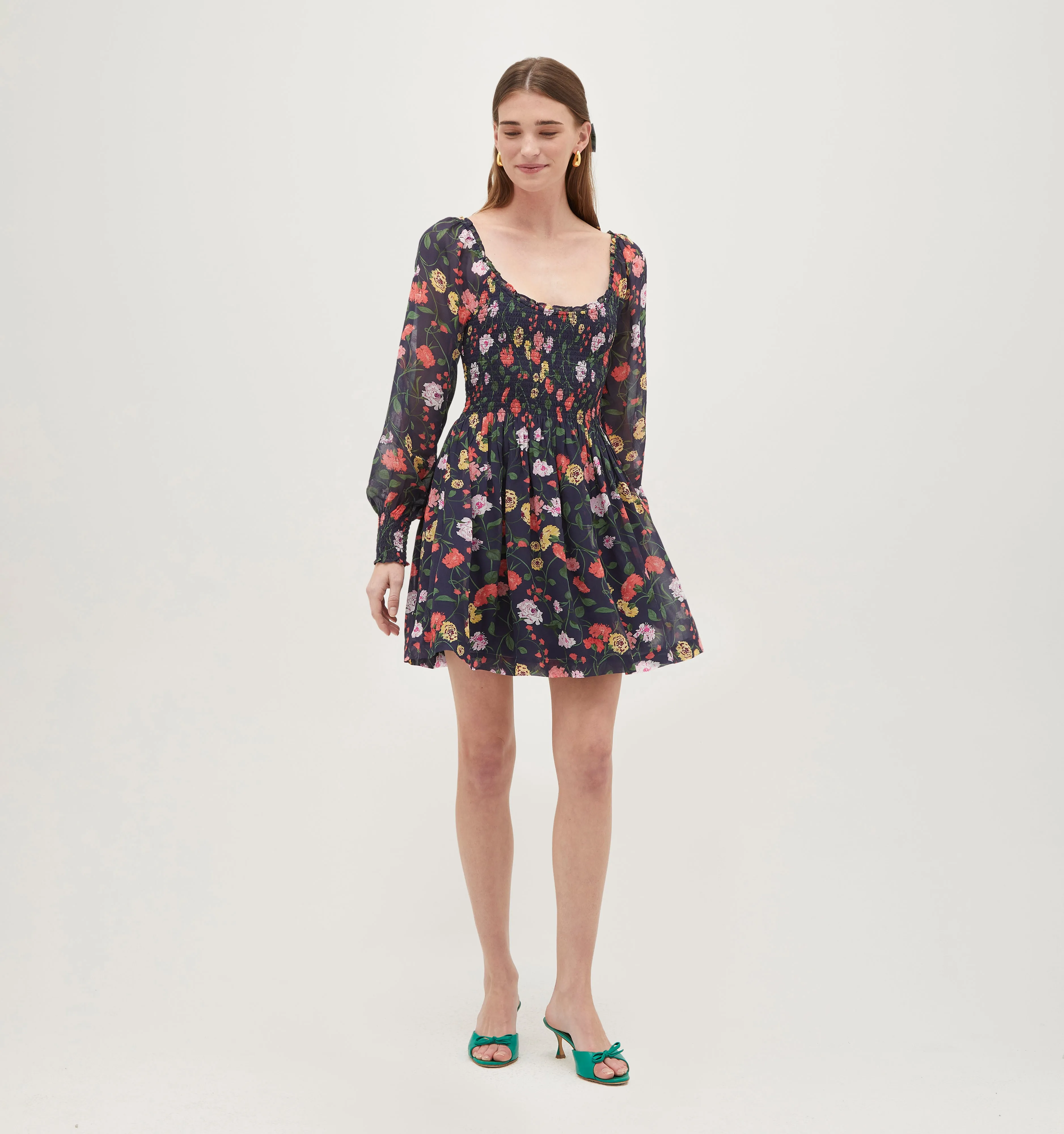 The Norah Nap Dress - Navy Peony Bouquet Georgette