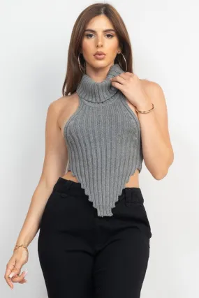 Turtle Neck Open Back Knit Diamond Top